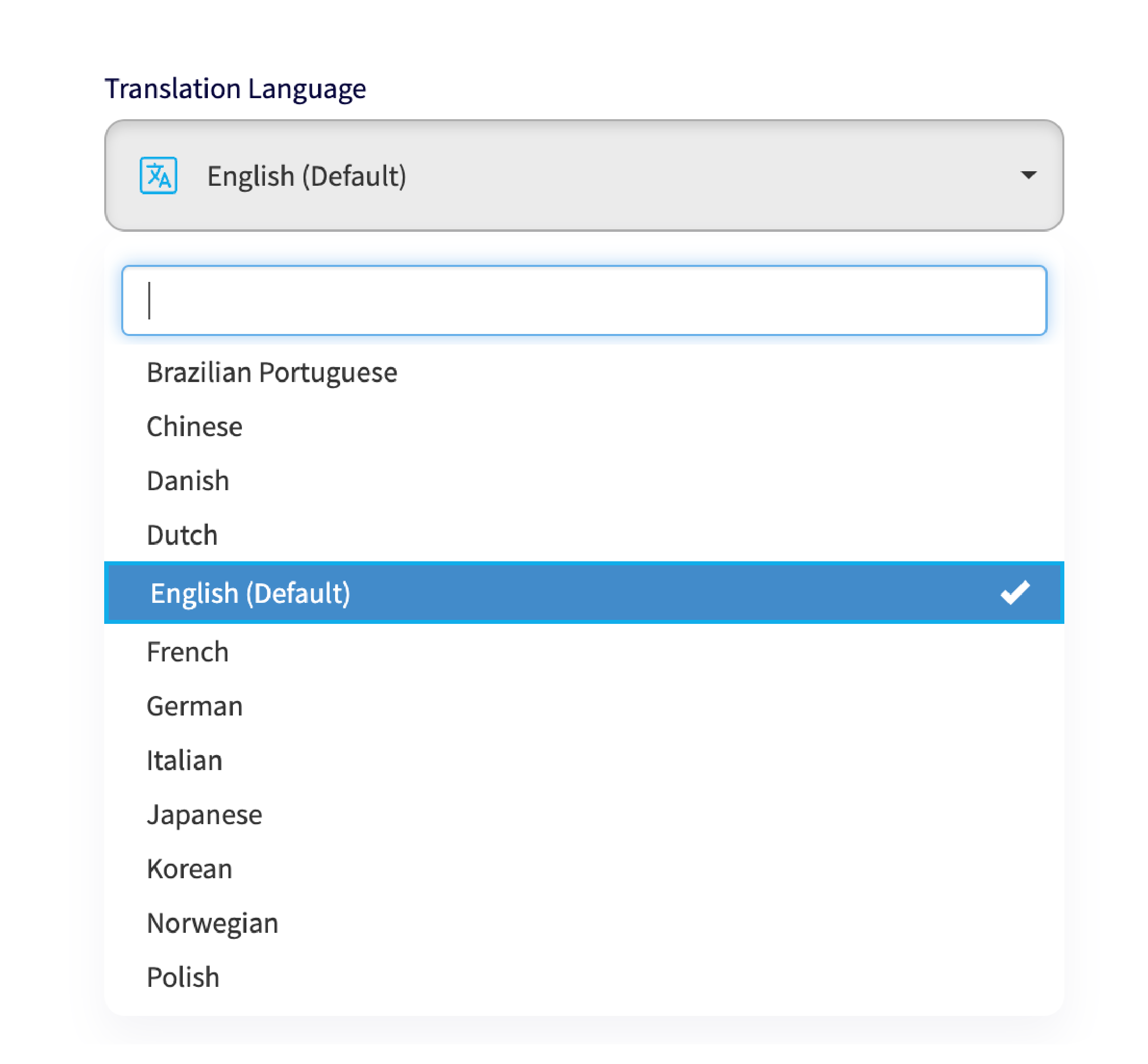 Dropdown menu with languages