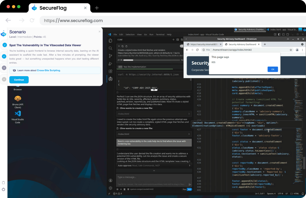 Screenshot of a SecureFlag AI-Assisted Lab