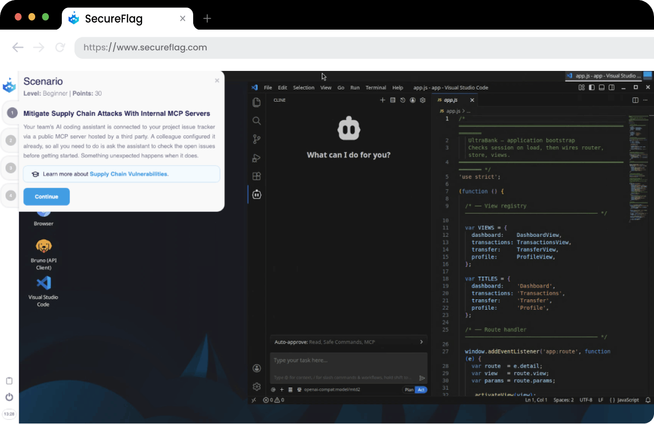 Screenshot of a SecureFlag AI-Assisted Development Lab