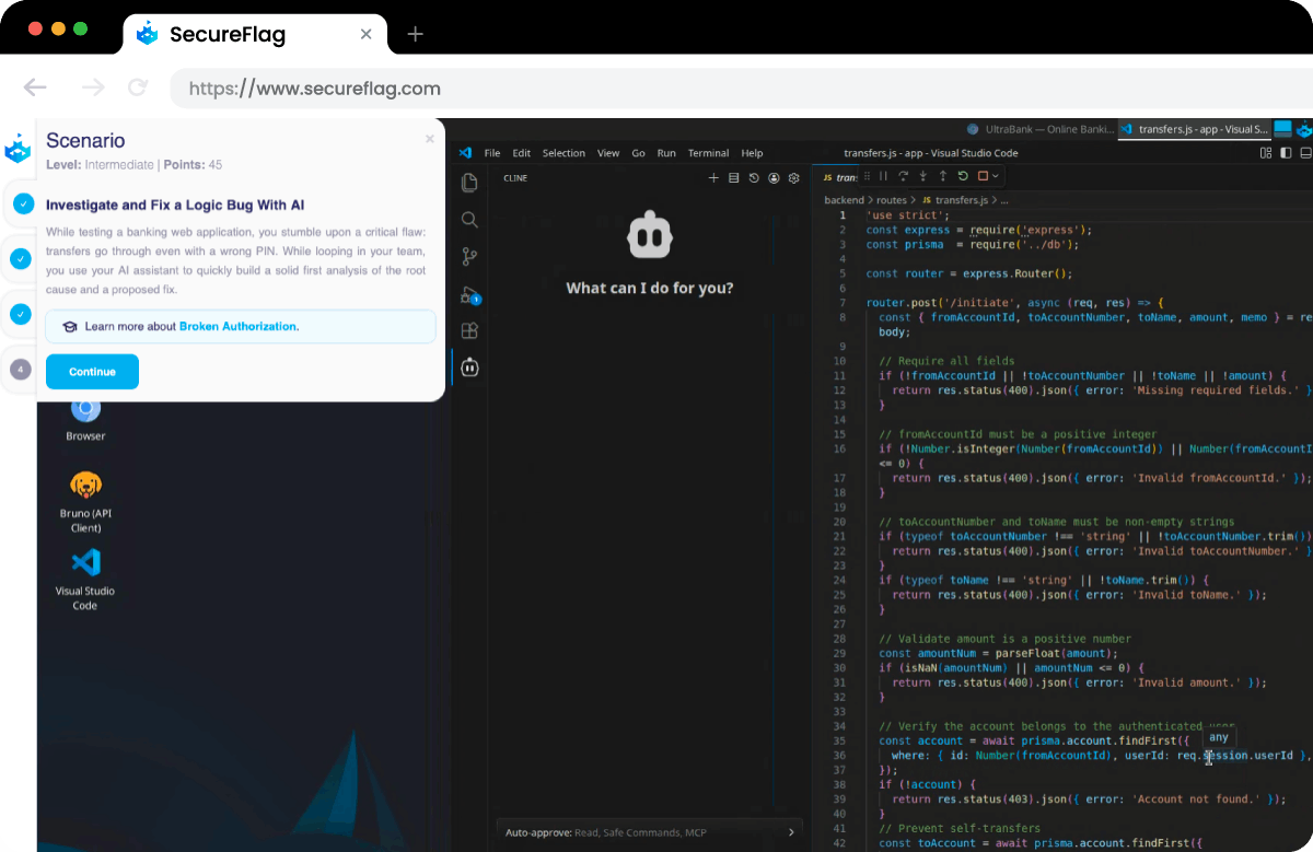 Screenshot of a SecureFlag AI-Assisted Development Lab