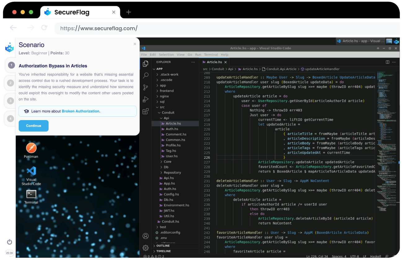 Screenshot of a SecureFlag Haskell Lab