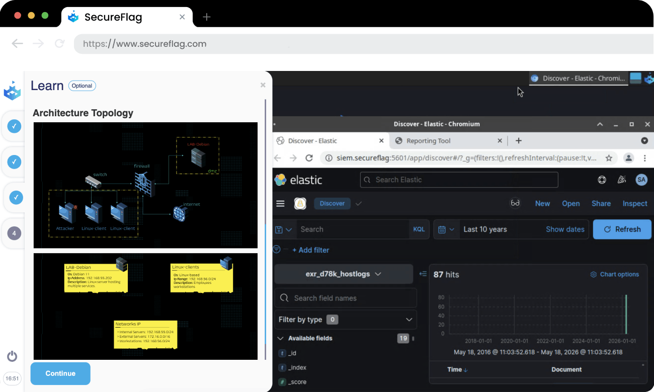 Screenshot of a SecureFlag SOC Linux Security Lab