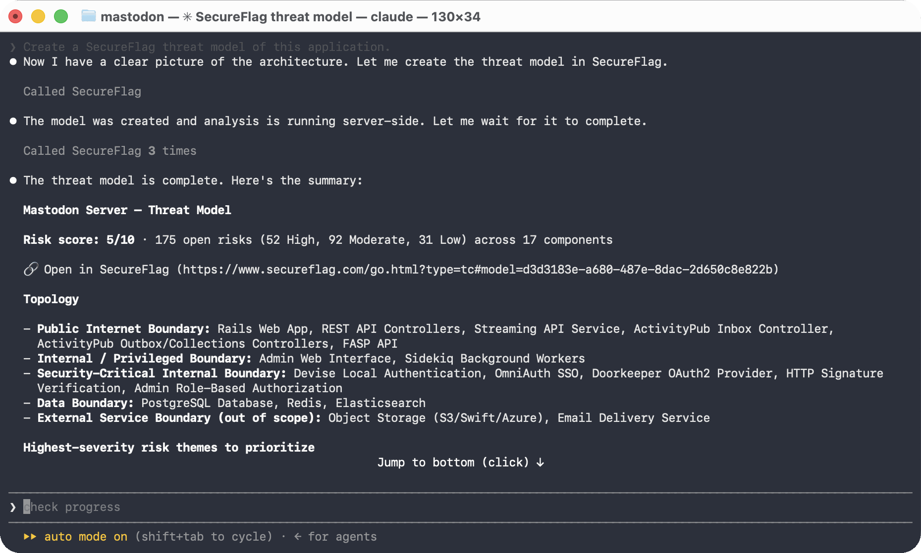 Screenshot of MCP Server generating a threat model