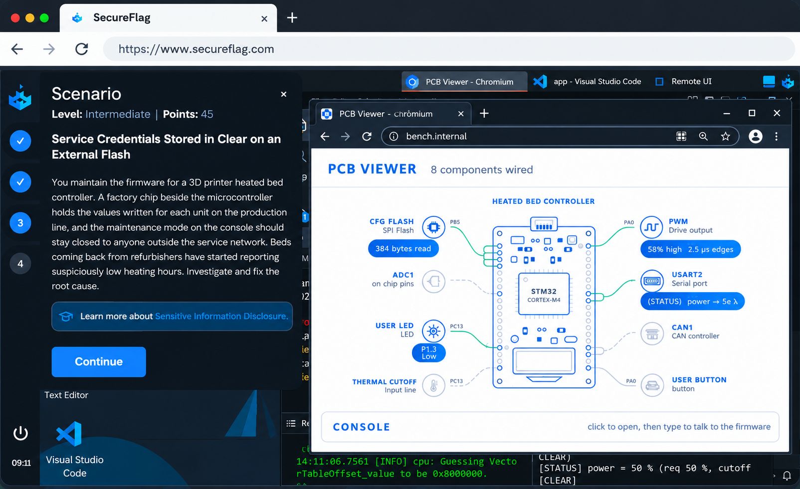 Screenshot of a SecureFlag Microcontroller Lab