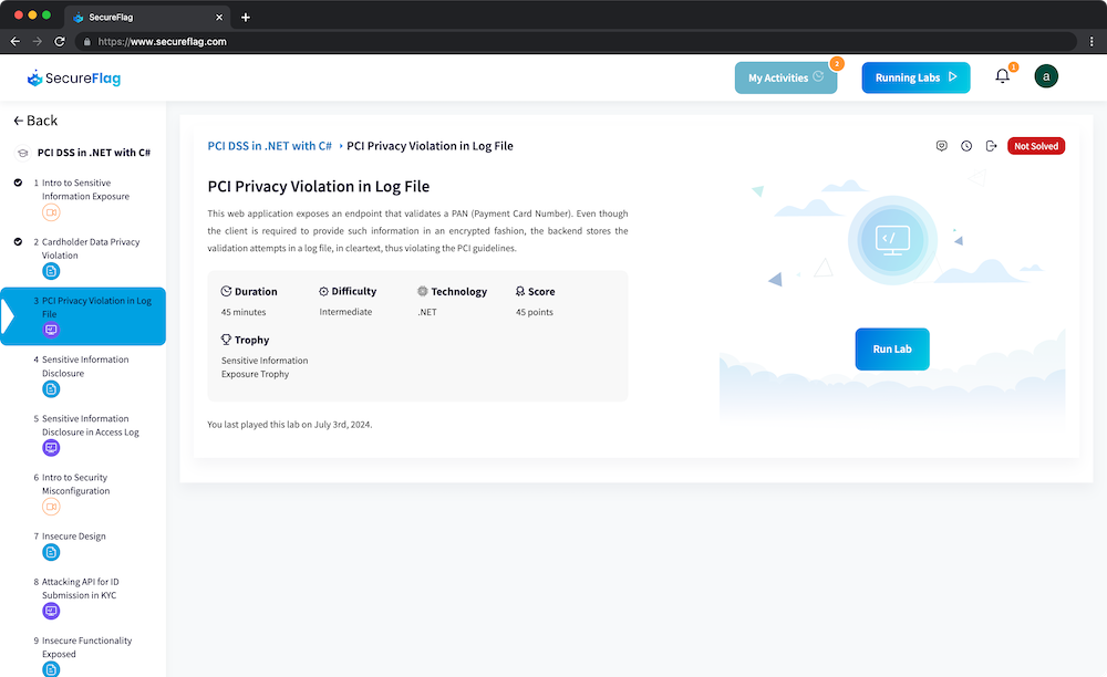 A PCI DSS Learning Path on the SecureFlag Platform 