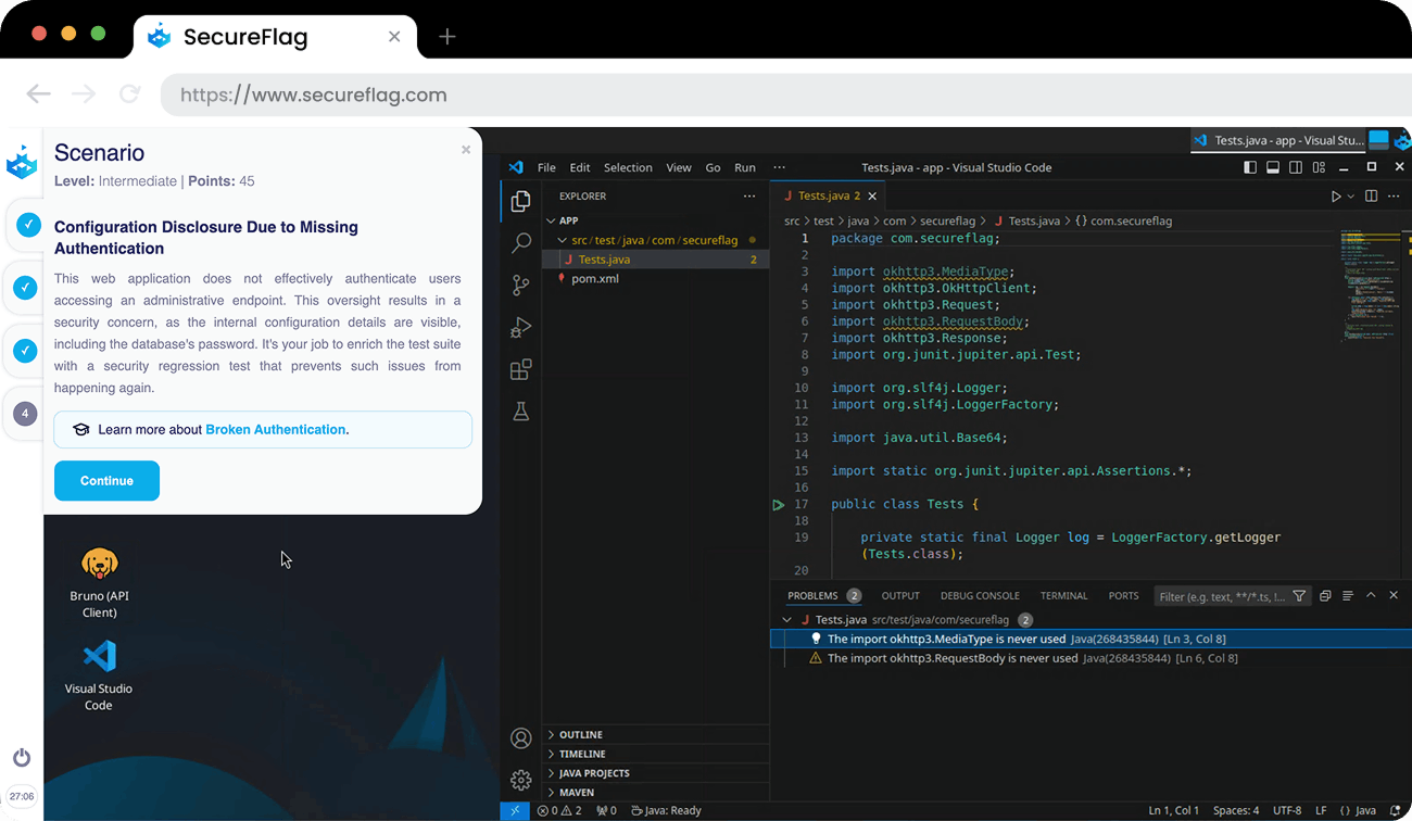 Screenshot of a SecureFlag QA Java Lab