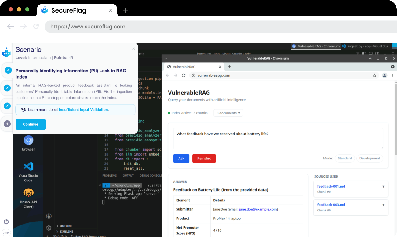Screenshot of a SecureFlag RAG Lab