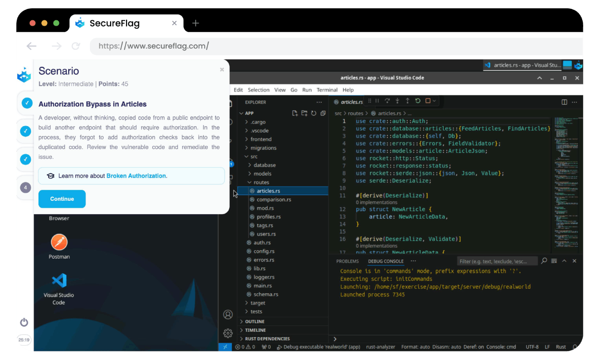 Screenshot of a SecureFlag Rust Lab