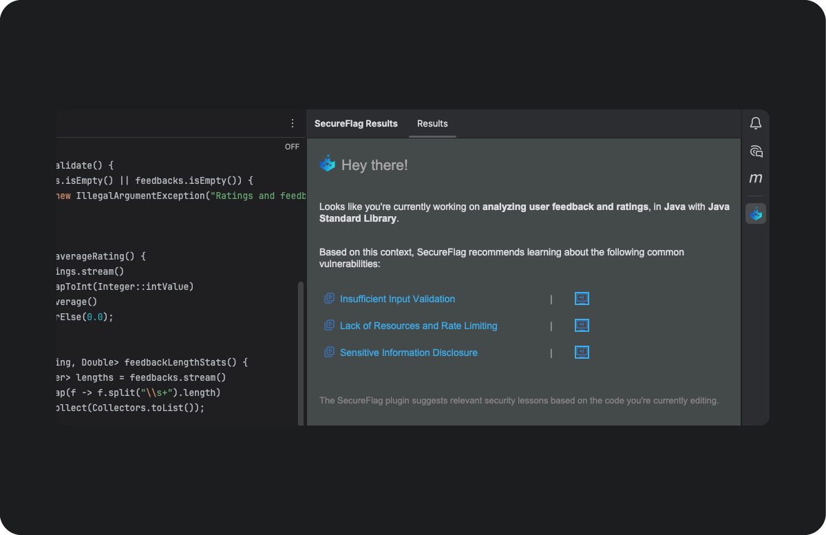 Screenshot of a SecureFlag Analyzer setup in IntelliJ