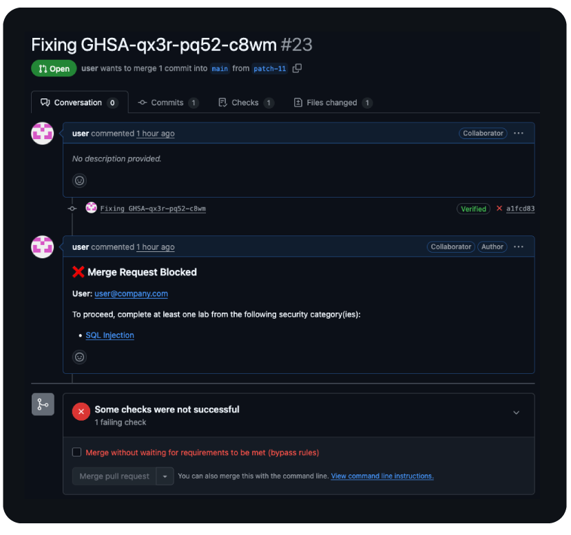 Screenshot of SecureFlag GitHub Action