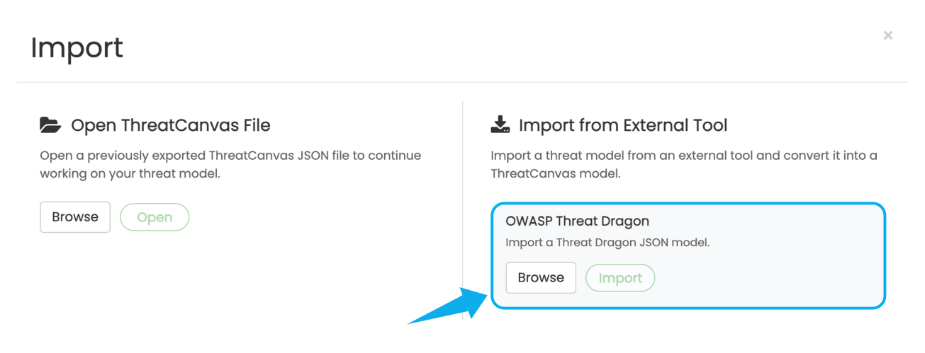 Screenshot of import feature