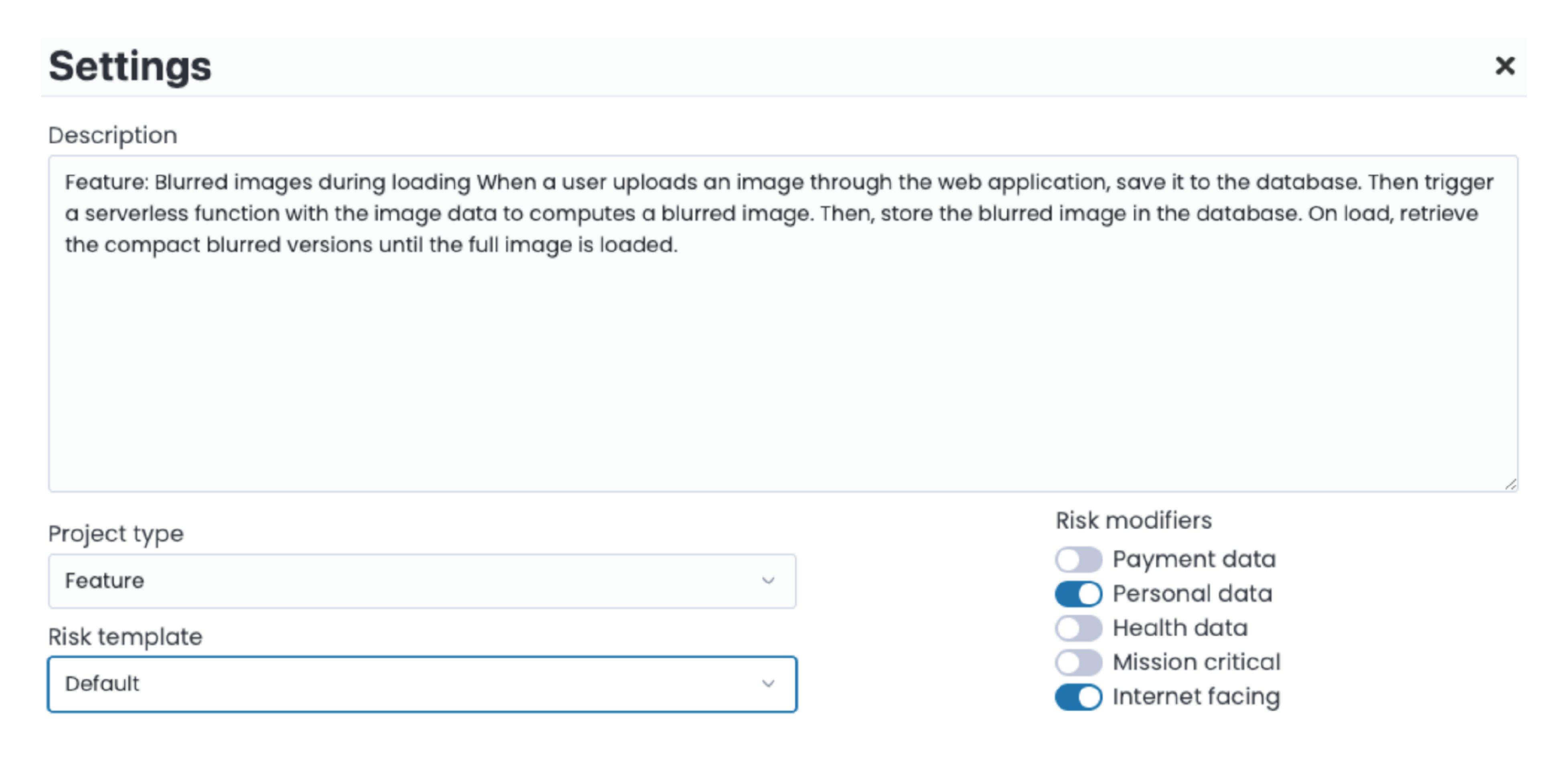 Screenshot of ThreatCanvas risk settings