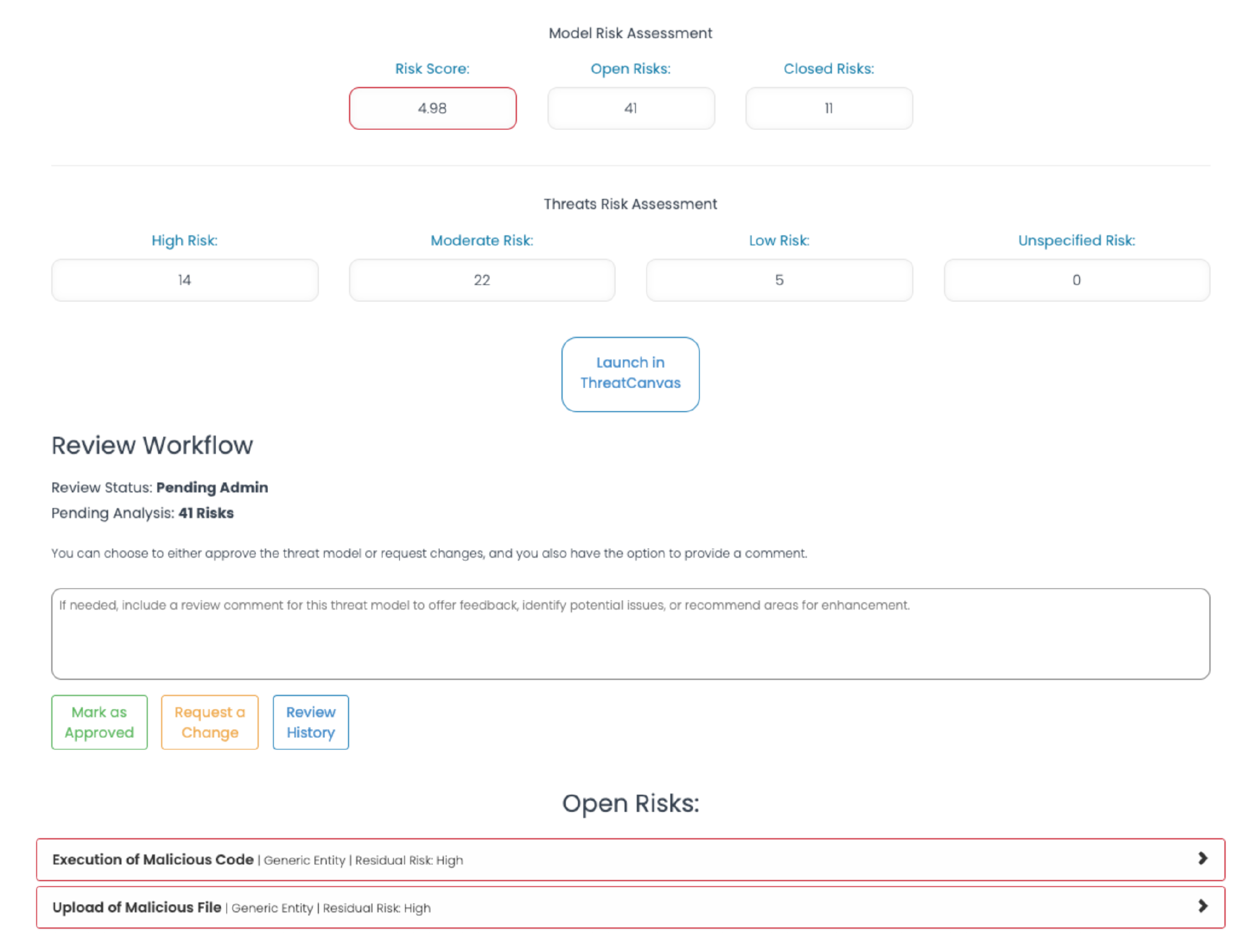 Screenshot of ThreatCanvas workflow