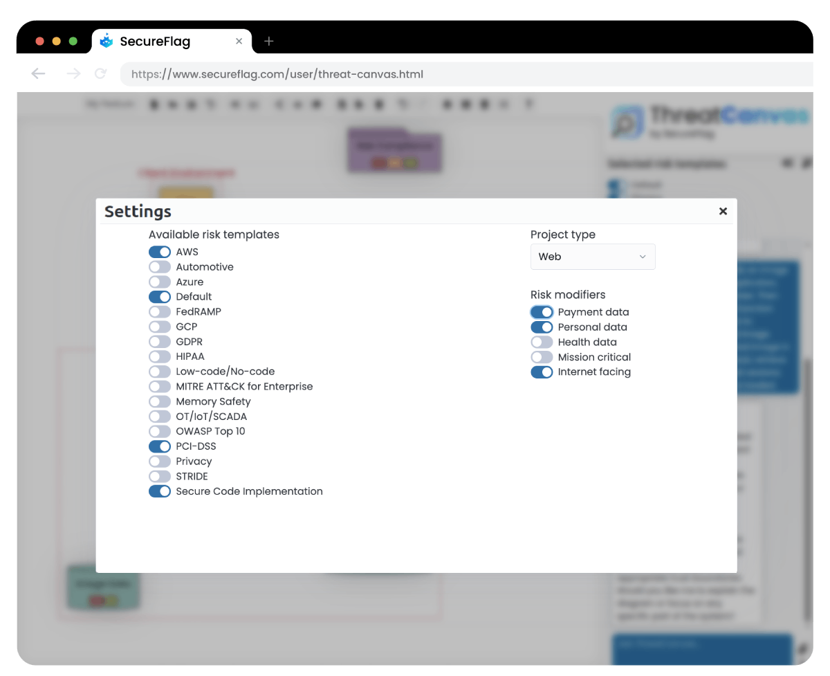 Screenshot of ThreatCanvas Layers settings